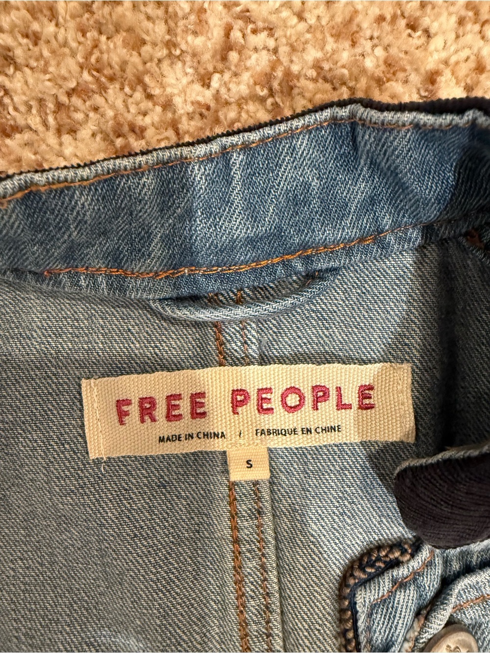 Free People Light Blue Denim Military-Style Jean Jacket with Dark Trim - Picture 6 of 8